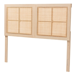 Baxton Studio Oline Modern Bohemian Light Brown Finished Wood and Natural Rattan Queen Size Headboard